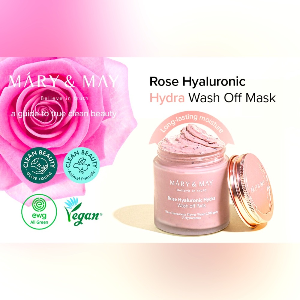 Mary & May Rose Hyaluronic Hydra Wash Off Face Mask Pack 4.4 oz‎ New Exp 2026